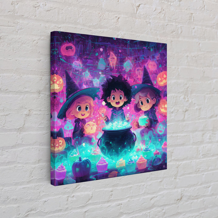 The Cupcake Cauldron Class, 80s Halloween Wall Art, Square Wall Art, Framed Canvas Print, Retro Halloween Decor, Neon Wall Art