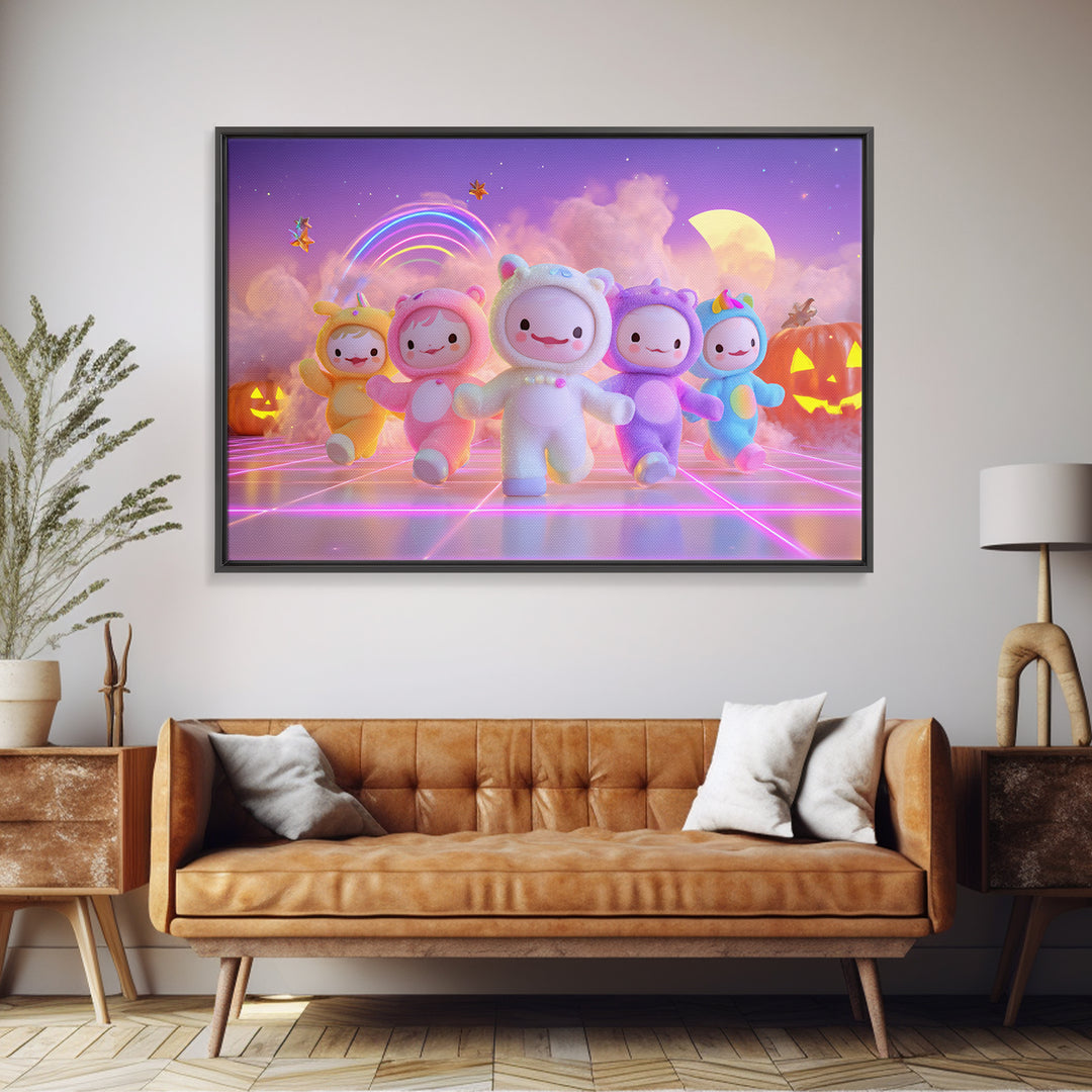 The Costume-Changing Wand, 80s Halloween Wall Art, Landscape Wall Art, Framed Canvas Print, Retro Halloween Decor, Neon Wall Art