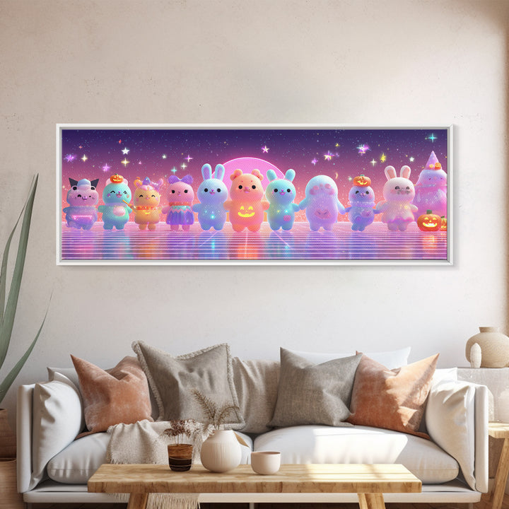The Costume-Changing Wand, Vaporwave Halloween Decor, Extra Wide Wall Art, Canvas Print, Retro Halloween Decor, Neon Wall Art