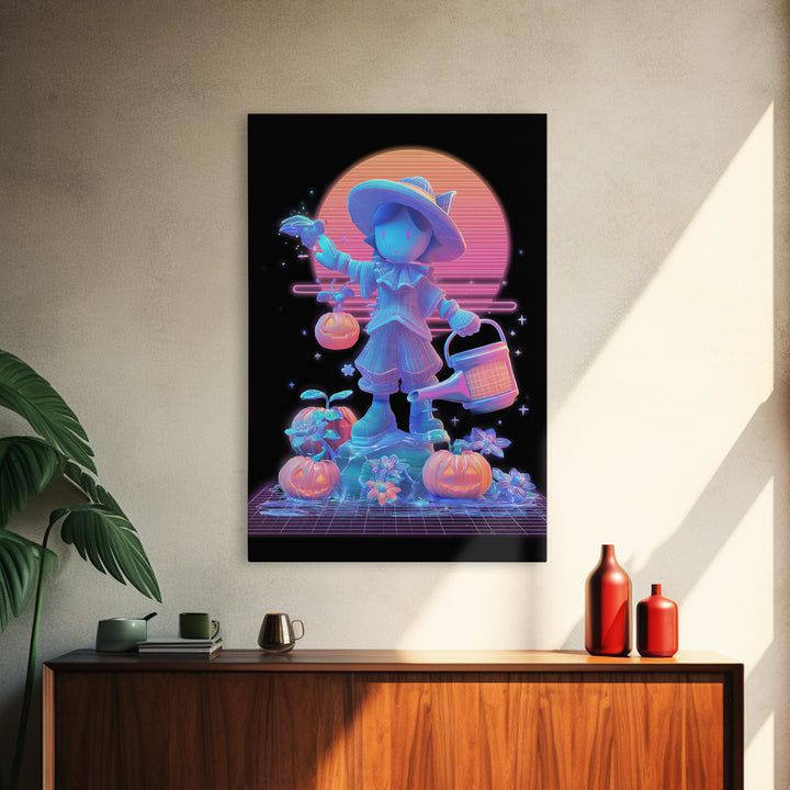 The Moon Garden Witch, Retro Neon Halloween Art, Vertical Wall Art, Canvas Print, Retro Halloween Decor, Neon Wall Art, Seasonal Home Decor