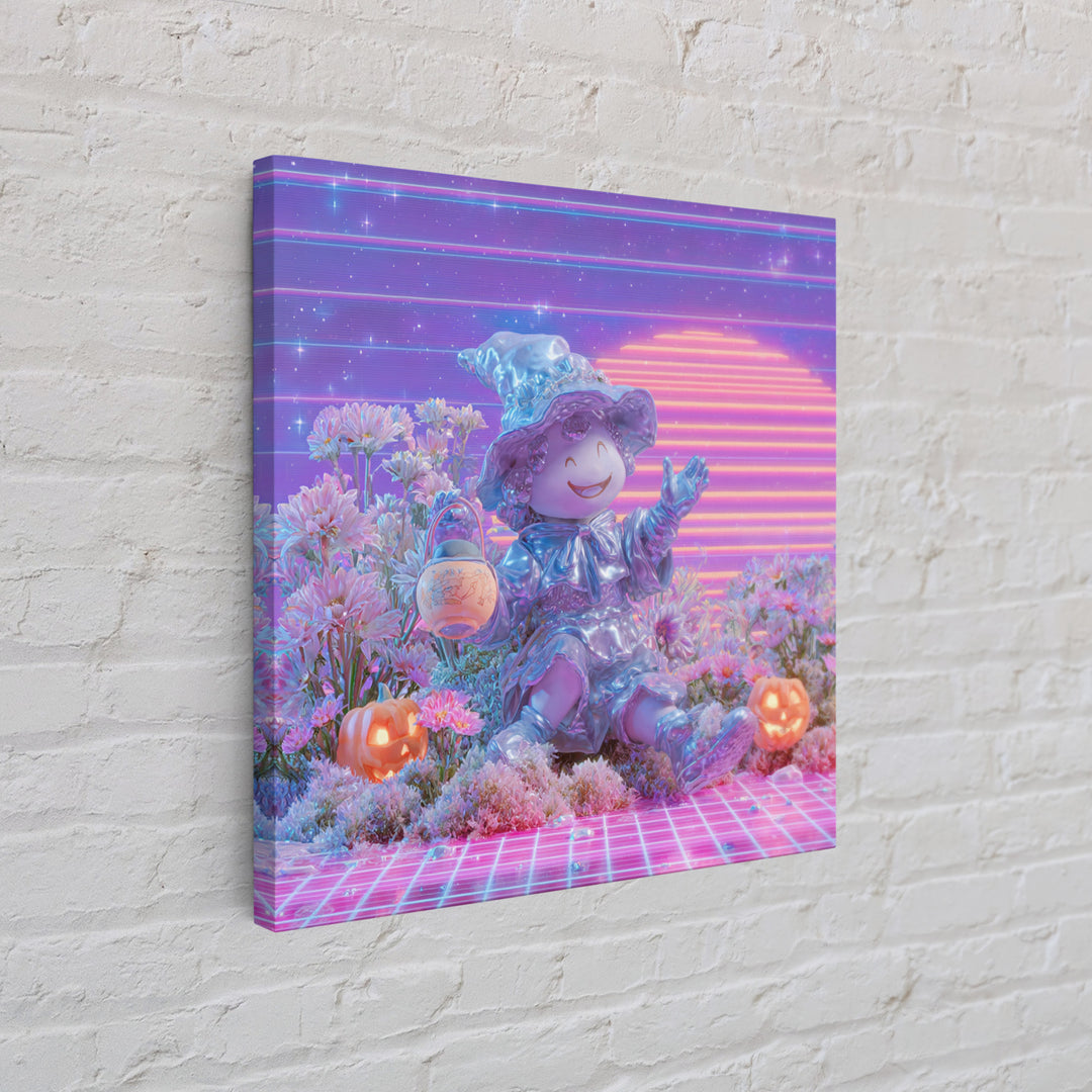 The Moon Garden Witch, Vaporwave Halloween Decor, Square Wall Art, Canvas Print, Retro Halloween Decor, Neon Wall Art, Halloween Wall Art