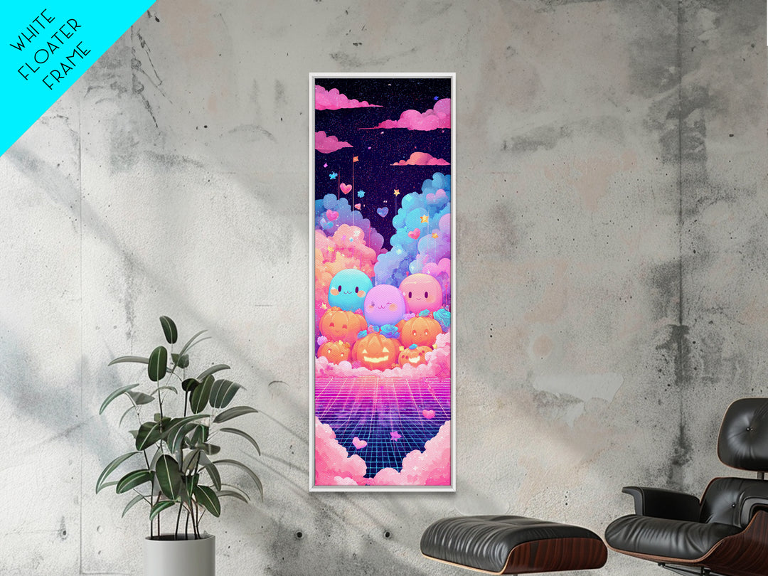 The Halloween Friendship Spell, 80s Halloween Wall Art, Tall Narrow Wall Art, Framed Canvas Print, Retro Halloween Decor, Neon Wall Art