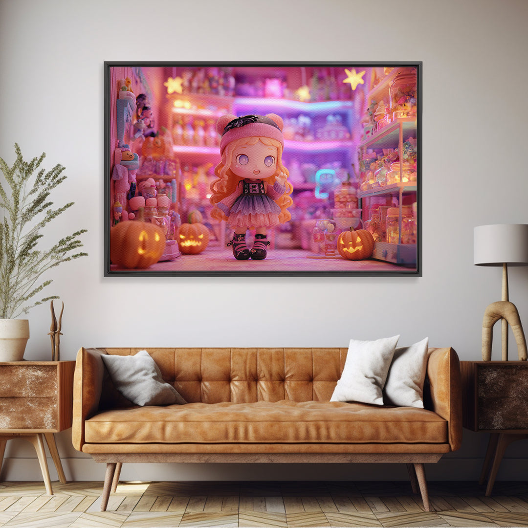 The Moonlight Toy Shop, 80s Halloween Wall Art, Landscape Wall Art, Canvas Print, Retro Halloween Decor, Neon Wall Art, Macabre Wall Art