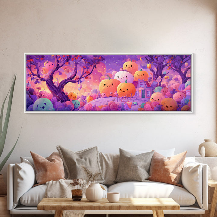 The Pumpkin Patch Playground, 80s Halloween Wall Art, Extra Wide Wall Art, Canvas Print, Retro Halloween Decor, Neon Wall Art