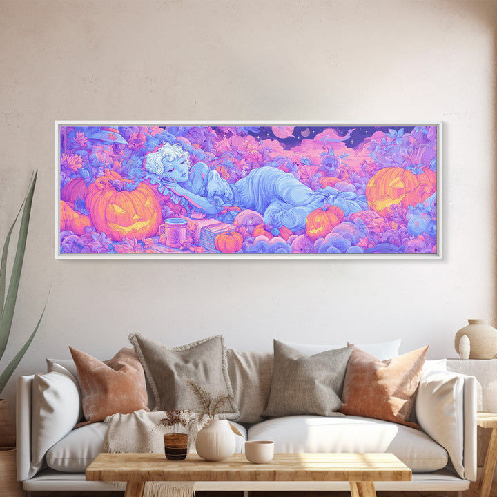 The Enchanted Costume Closet, Retro Neon Halloween Art, Extra Wide Wall Art, Canvas Print, Retro Halloween Decor, Neon Wall Art