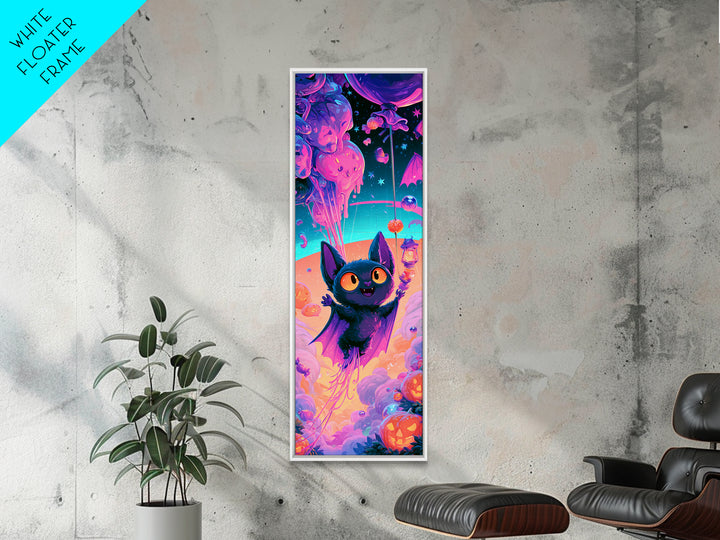 The Bat Balloon Factory, Cute Spooky Neon Art, Tall Narrow Wall Art, Canvas Print, Retro Halloween Decor, Neon Wall Art, Macabre Wall Art