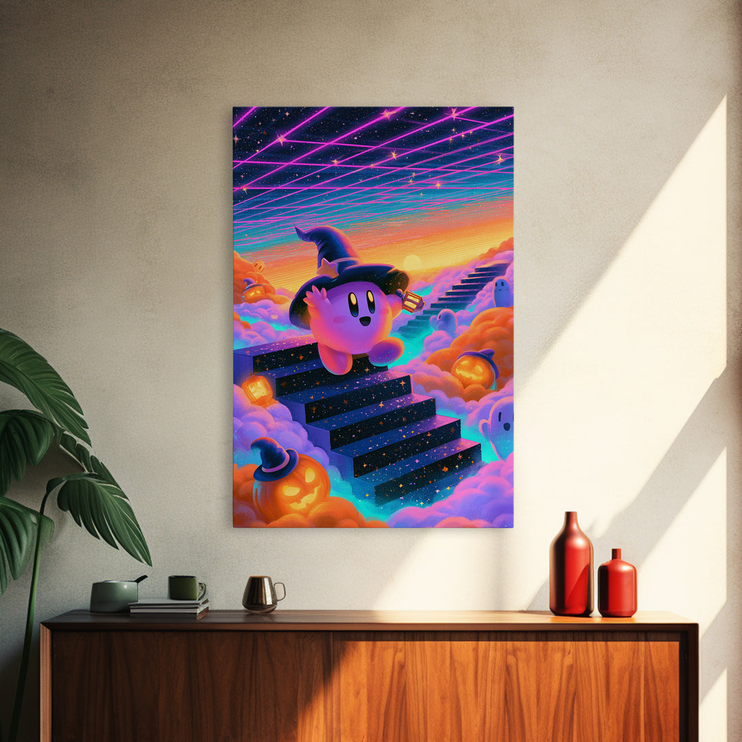 The Halloween Cloud Kingdom, Vaporwave Halloween Decor, Vertical Wall Art, Canvas Print, Retro Halloween Decor, Neon Wall Art