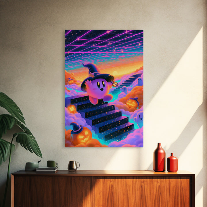 The Halloween Cloud Kingdom, Vaporwave Halloween Decor, Vertical Wall Art, Canvas Print, Retro Halloween Decor, Neon Wall Art