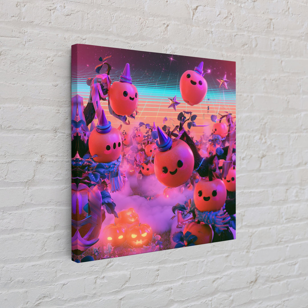 The Enchanted Apple Orchard, 80s Halloween Wall Art, Square Wall Art, Framed Canvas Print, Retro Halloween Decor, Neon Wall Art