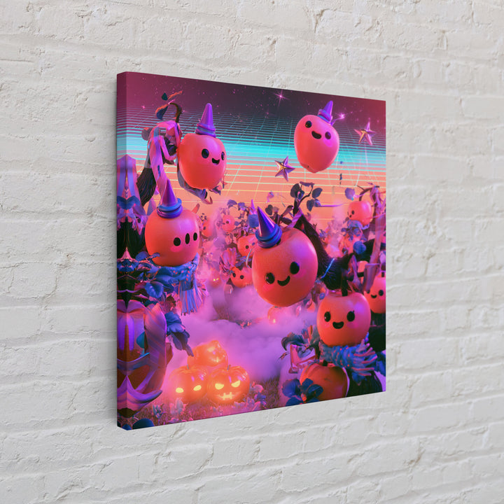The Enchanted Apple Orchard, 80s Halloween Wall Art, Square Wall Art, Framed Canvas Print, Retro Halloween Decor, Neon Wall Art