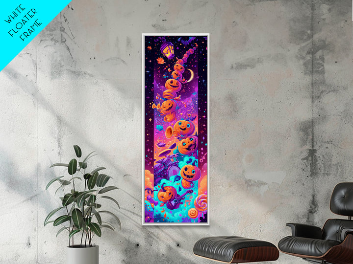The Pumpkin Music Band, 80s Halloween Wall Art, Tall Narrow Wall Art, Canvas Print, Retro Halloween Decor, Neon Wall Art, Spooky Wall Decor