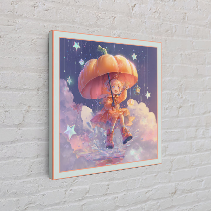 The Pumpkin Umbrella, Synthwave Halloween Art, Square Wall Art, Framed Canvas Print, Retro Halloween Decor, Neon Wall Art, Gothic Home Decor