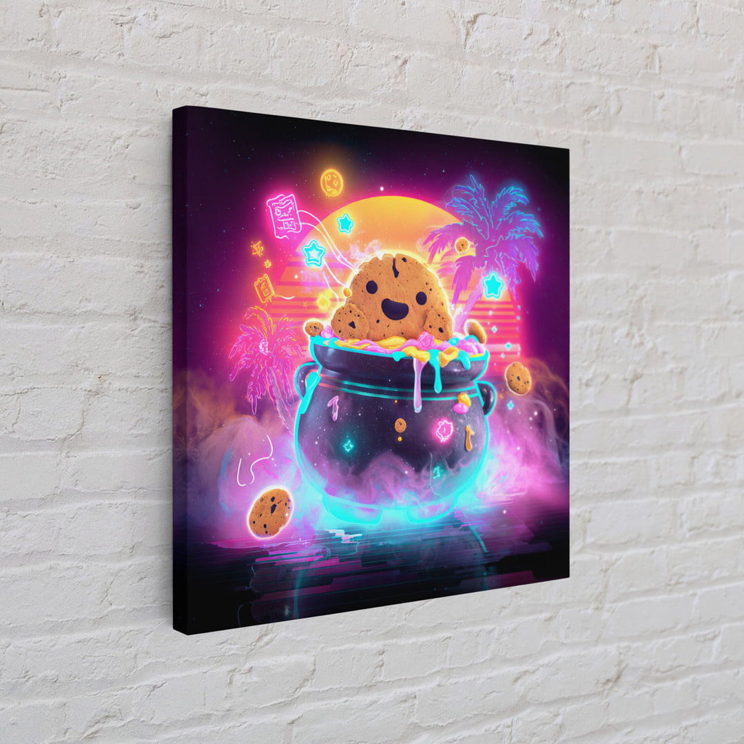 The Cookie Cauldron, Vaporwave Halloween Decor, Square Wall Art, Framed Canvas Print, Retro Halloween Decor, Neon Wall Art