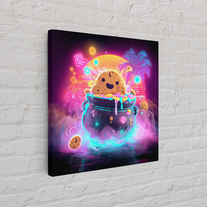 The Cookie Cauldron, Vaporwave Halloween Decor, Square Wall Art, Framed Canvas Print, Retro Halloween Decor, Neon Wall Art