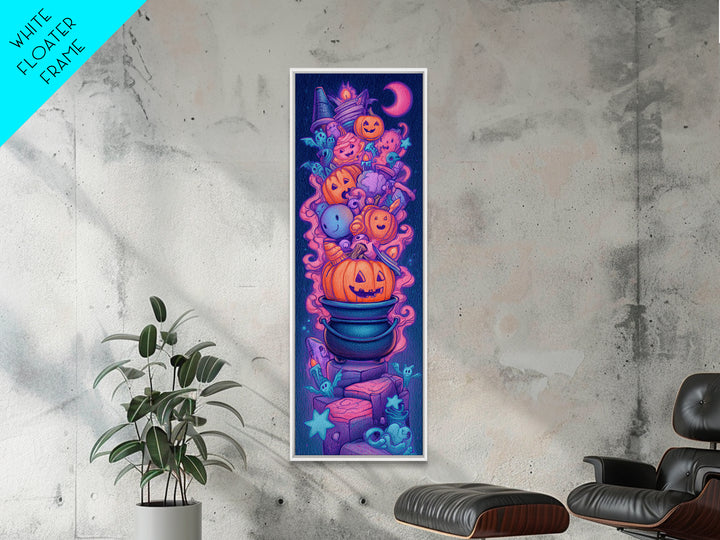 The Cookie Cauldron, Retro Neon Halloween Art, Tall Narrow Wall Art, Canvas Print, Retro Halloween Decor, Neon Wall Art, Gothic Home Decor