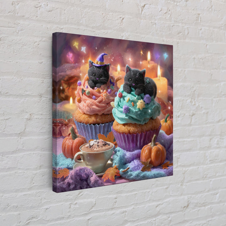 The Cupcake Costume Contest, Vaporwave Halloween Decor, Square Wall Art, Framed Canvas Print, Retro Halloween Decor, Neon Wall Art