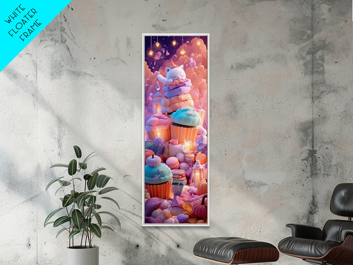 The Cupcake Costume Contest, Vaporwave Halloween Decor, Tall Narrow Wall Art, Canvas Print, Retro Halloween Decor, Neon Wall Art