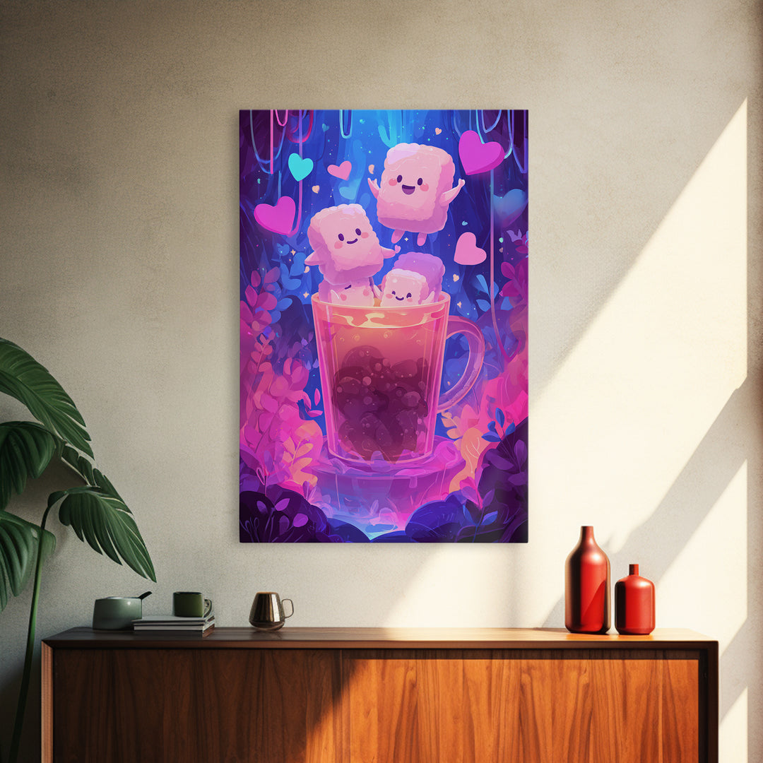 The Marshmallow Ghost Choir, 80s Halloween Wall Art, Vertical Wall Art, Canvas Print, Retro Halloween Decor, Neon Wall Art, Horror Wall Art