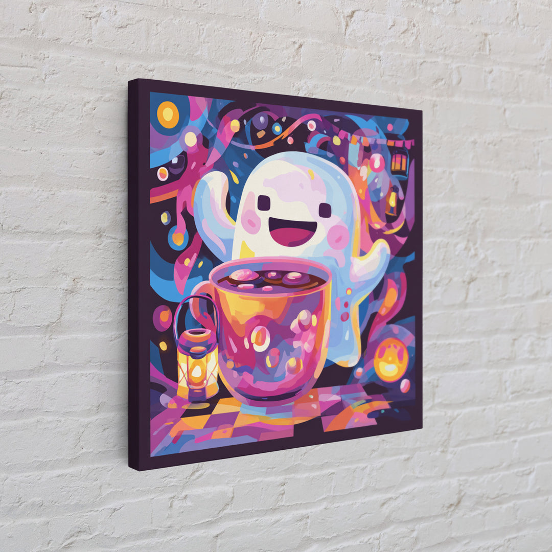 The Marshmallow Ghost Choir, Vaporwave Halloween Decor, Square Wall Art, Canvas Print, Retro Halloween Decor, Neon Wall Art