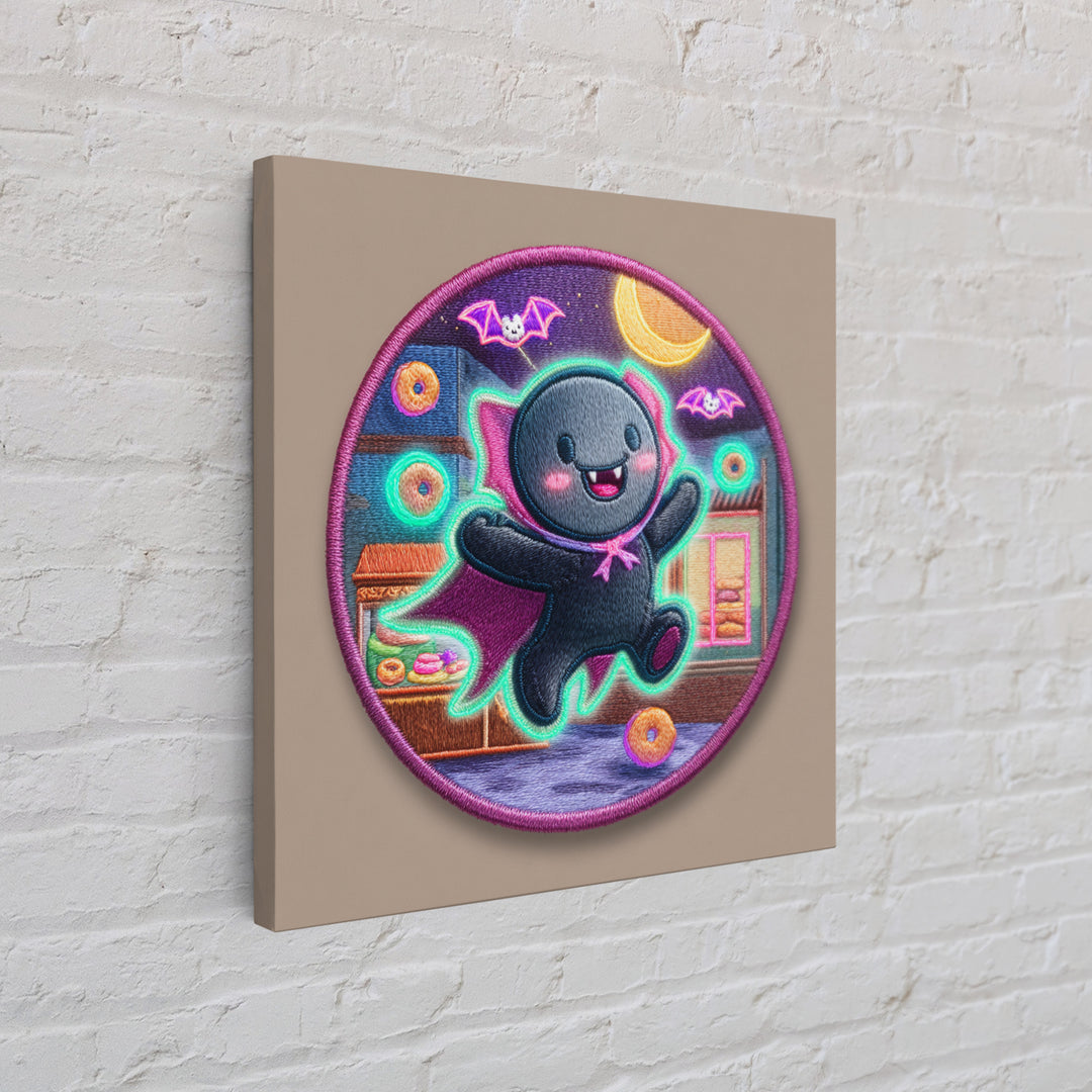 The Donut Vampire Family, 80s Halloween Wall Art, Square Wall Art, Canvas Print, Retro Halloween Decor, Neon Wall Art, Dark Fantasy Art