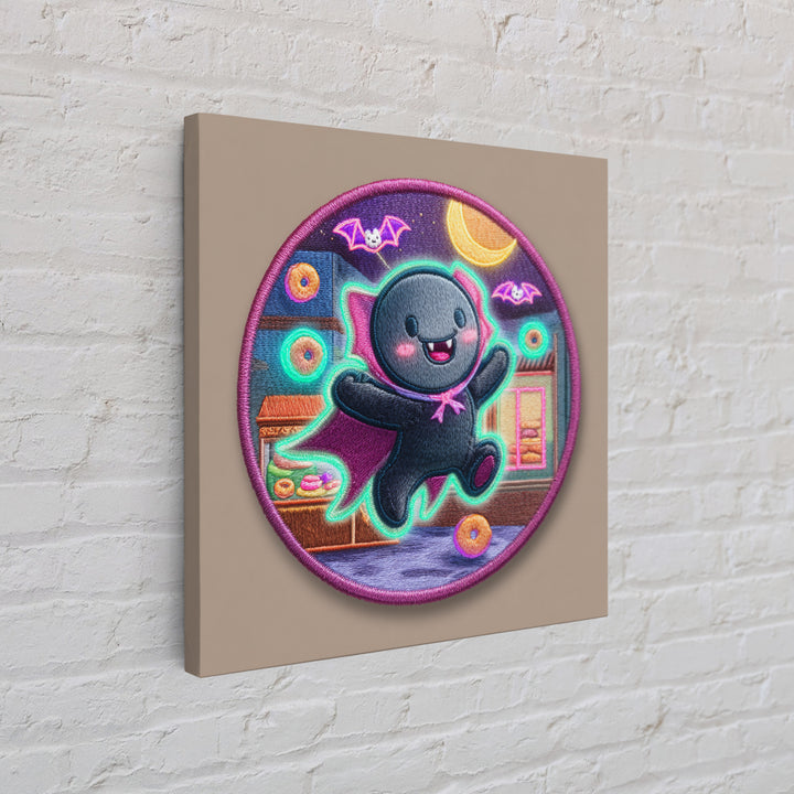 The Donut Vampire Family, 80s Halloween Wall Art, Square Wall Art, Canvas Print, Retro Halloween Decor, Neon Wall Art, Dark Fantasy Art