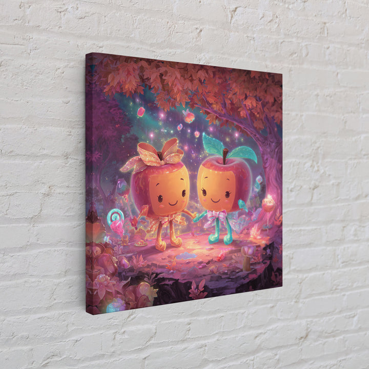 The Caramel Apple Friends, Cute Spooky Neon Art, Square Wall Art, Framed Canvas Print, Retro Halloween Decor, Neon Wall Art