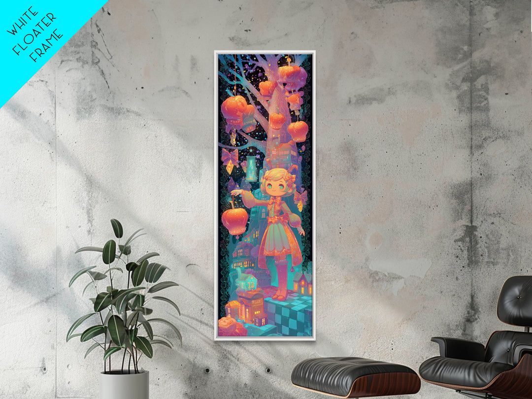 The Caramel Apple Friends, Synthwave Halloween Art, Tall Narrow Wall Art, Canvas Print, Retro Halloween Decor, Neon Wall Art