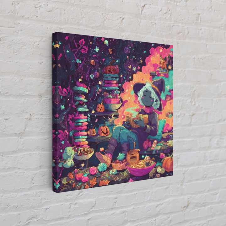 The Candy Witch'S Kitchen, Retro Neon Halloween Art, Square Wall Art, Canvas Print, Retro Halloween Decor, Neon Wall Art, Macabre Wall Art
