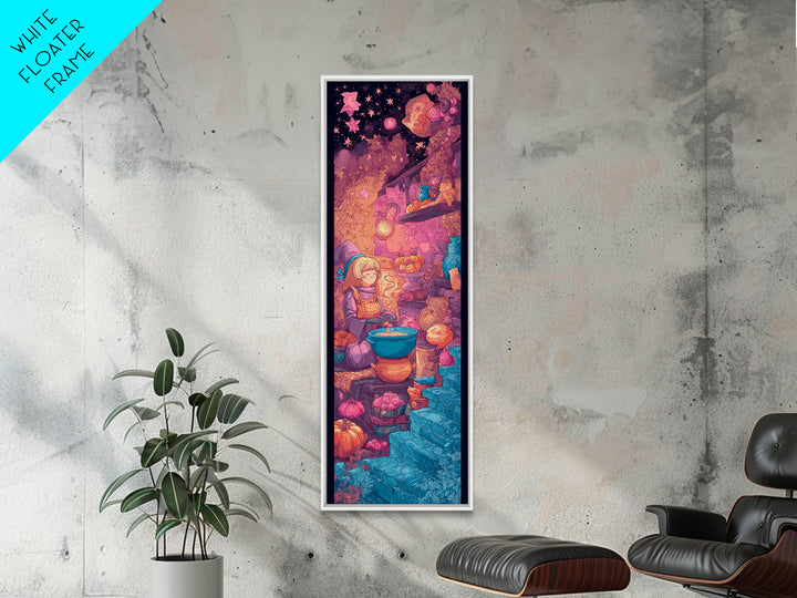 The Candy Witch'S Kitchen, Vaporwave Halloween Decor, Tall Narrow Wall Art, Framed Canvas Print, Retro Halloween Decor, Neon Wall Art