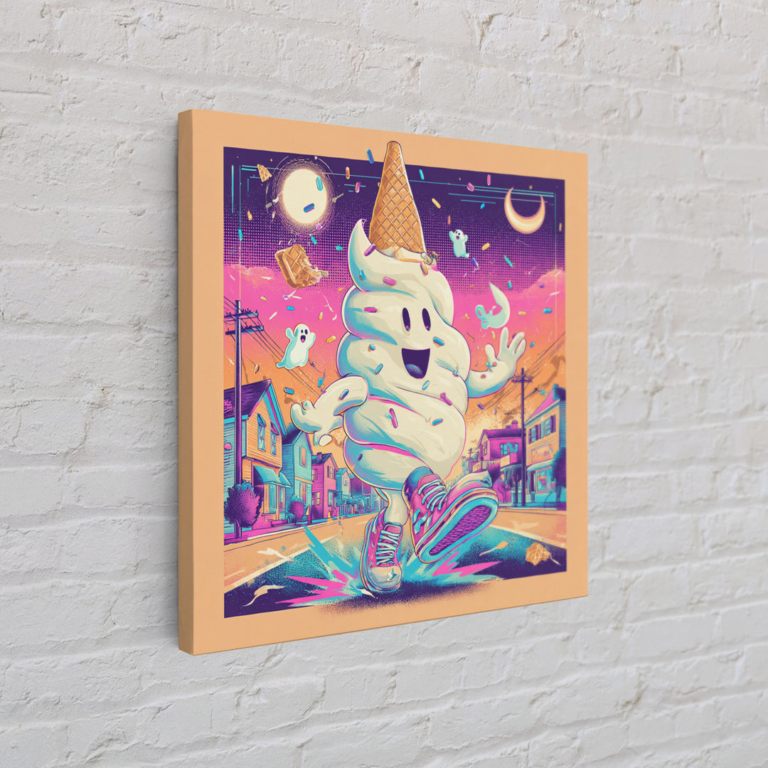 The Ice-Cream Ghost Parade, Vaporwave Halloween Decor, Square Wall Art, Canvas Print, Retro Halloween Decor, Neon Wall Art