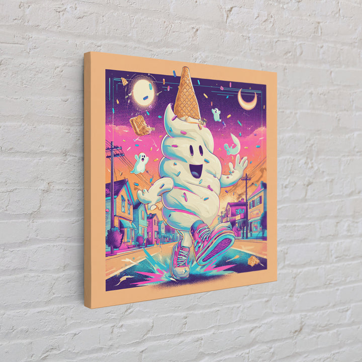 The Ice-Cream Ghost Parade, Vaporwave Halloween Decor, Square Wall Art, Canvas Print, Retro Halloween Decor, Neon Wall Art