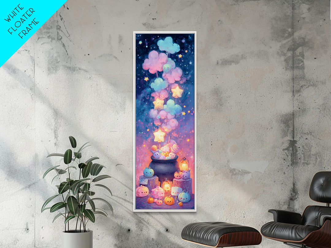 The Cotton-Candy Cauldron, Retro Neon Halloween Art, Tall Narrow Wall Art, Canvas Print, Retro Halloween Decor, Neon Wall Art