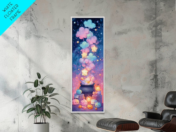 The Cotton-Candy Cauldron, Retro Neon Halloween Art, Tall Narrow Wall Art, Canvas Print, Retro Halloween Decor, Neon Wall Art
