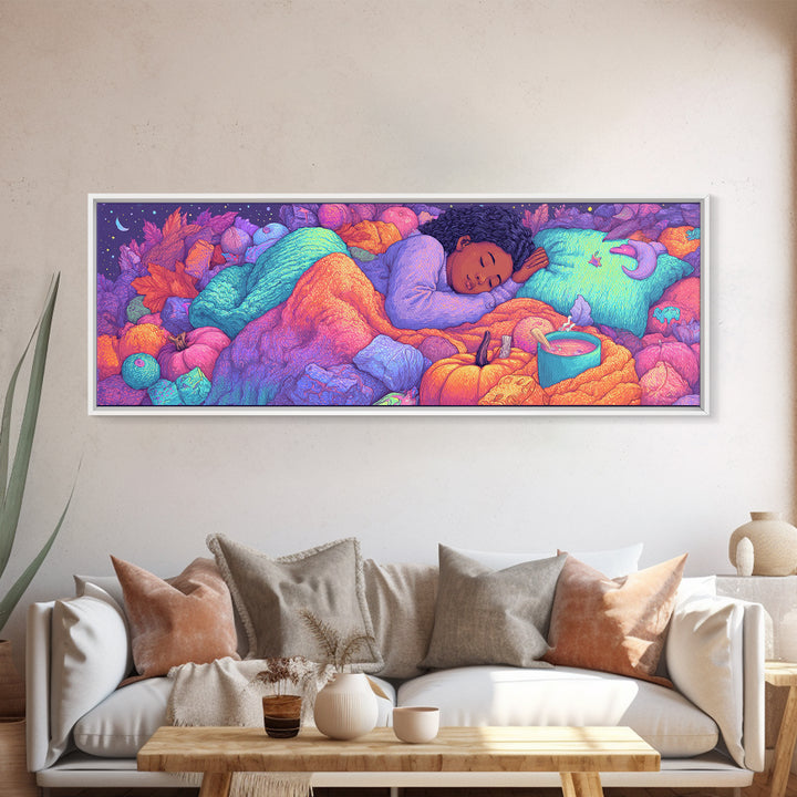 The Candy Basket Sleepover, Synthwave Halloween Art, Extra Wide Wall Art, Canvas Print, Retro Halloween Decor, Neon Wall Art