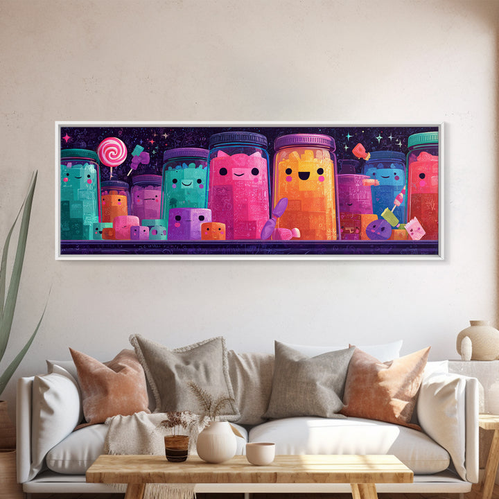 The Jellybean Potion Shop, Cute Spooky Neon Art, Extra Wide Wall Art, Canvas Print, Retro Halloween Decor, Neon Wall Art, Horror Wall Art