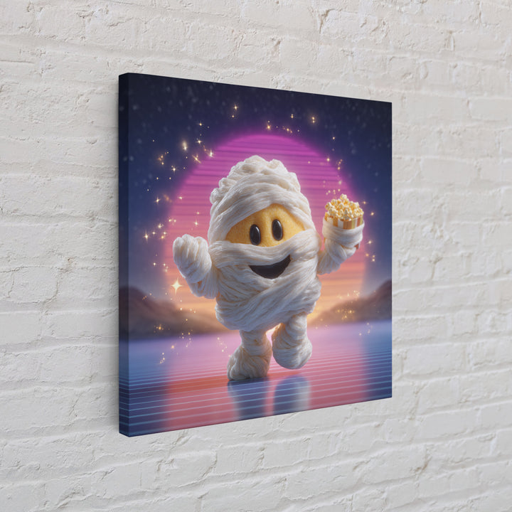 The Popcorn Mummy, 80s Halloween Wall Art, Square Wall Art, Canvas Print, Retro Halloween Decor, Neon Wall Art, Macabre Wall Art