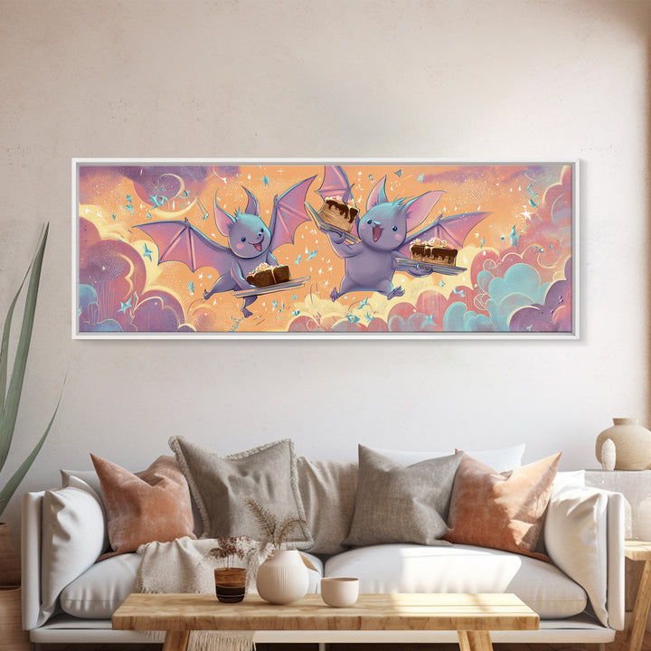 The Brownie Bat Bakery, Retro Neon Halloween Art, Extra Wide Wall Art, Canvas Print, Retro Halloween Decor, Neon Wall Art