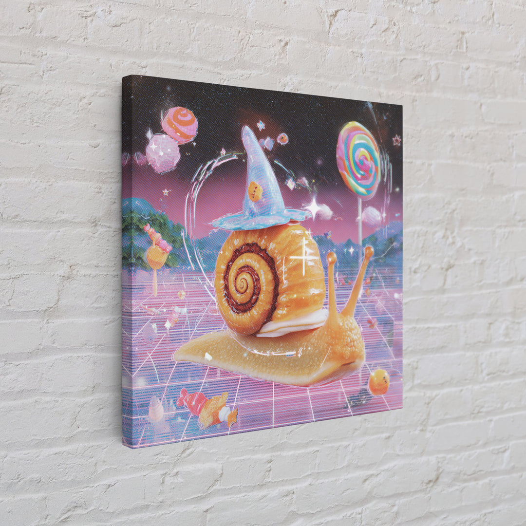 The Cinnamon-Roll Snail Witch, Cute Spooky Neon Art, Square Wall Art, Canvas Print, Retro Halloween Decor, Neon Wall Art