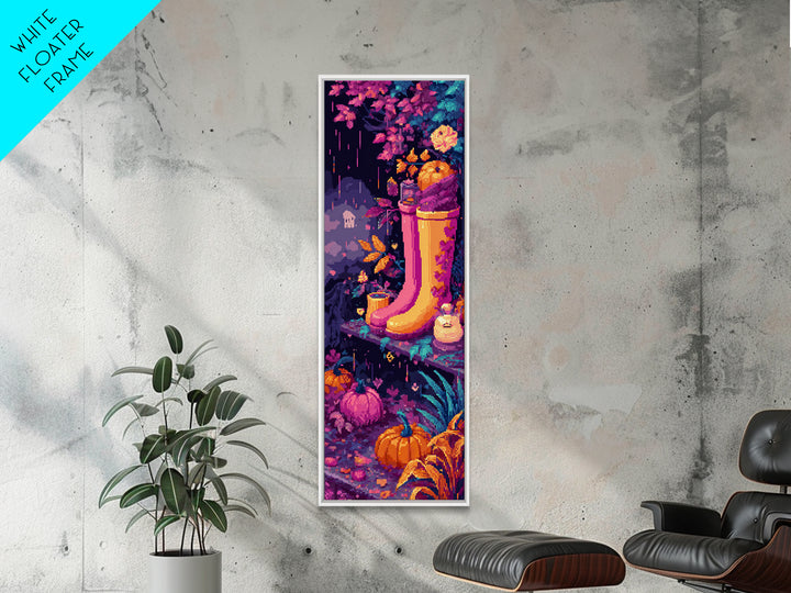 The Ghost In Rain Boots, Retro Neon Halloween Art, Tall Narrow Wall Art, Canvas Print, Retro Halloween Decor, Neon Wall Art