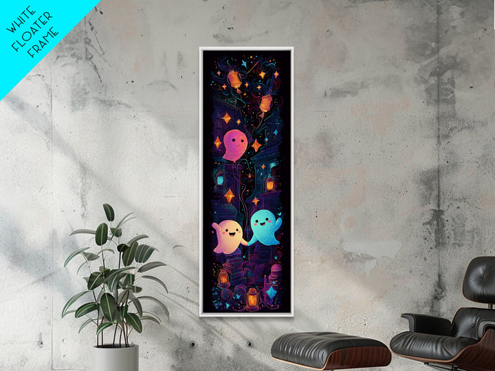 The Ghost Balloon Friend, 80s Halloween Wall Art, Tall Narrow Wall Art, Canvas Print, Retro Halloween Decor, Neon Wall Art