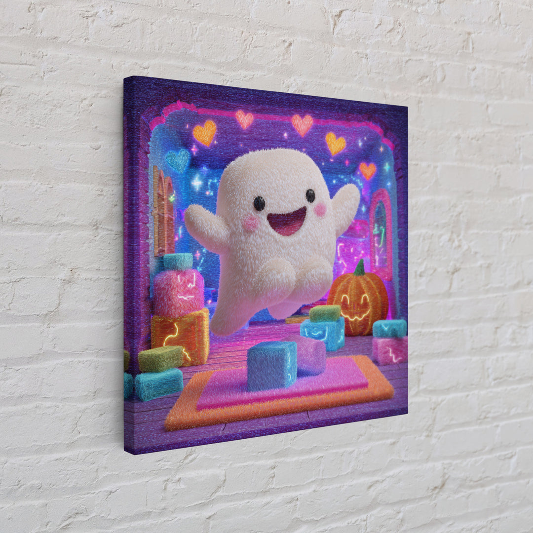 The Ghost Daycare, 80s Halloween Wall Art, Square Wall Art, Framed Canvas Print, Retro Halloween Decor, Neon Wall Art, Horror Wall Art