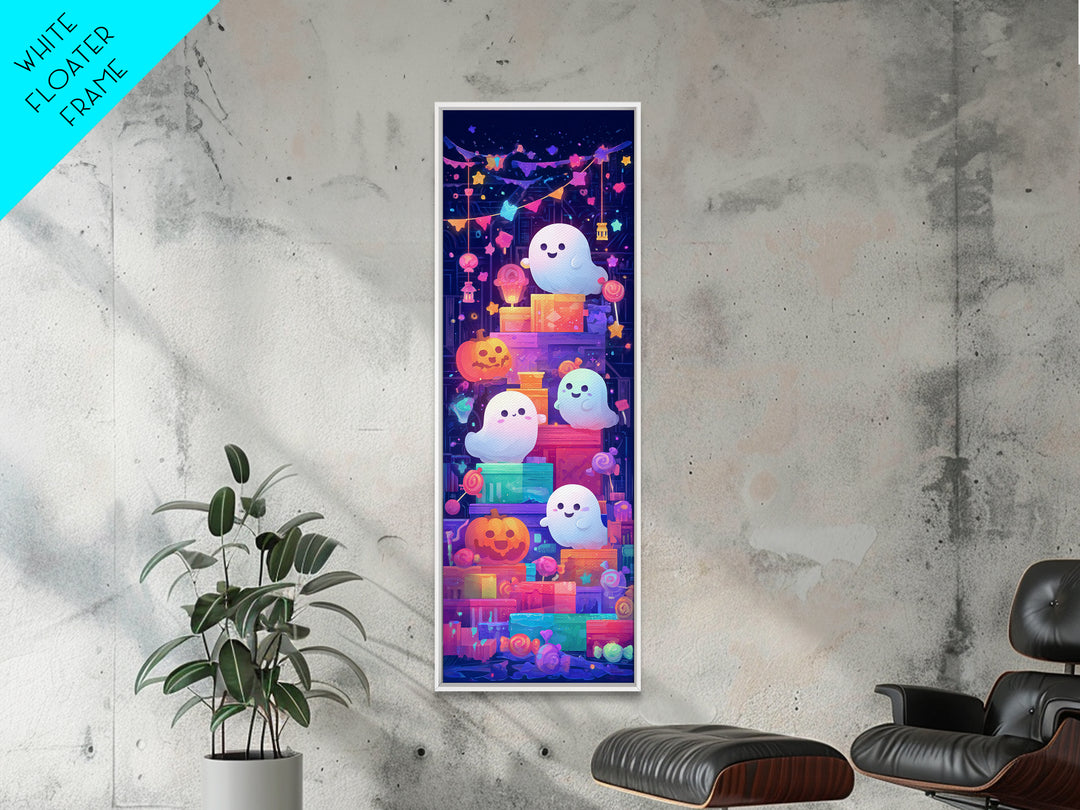 The Ghost Daycare, Retro Neon Halloween Art, Tall Narrow Wall Art, Framed Canvas Print, Retro Halloween Decor, Neon Wall Art