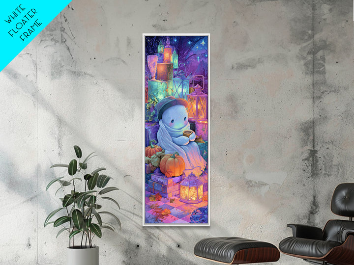 The Ghost Mail Carrier, Vaporwave Halloween Decor, Tall Narrow Wall Art, Framed Canvas Print, Retro Halloween Decor, Neon Wall Art