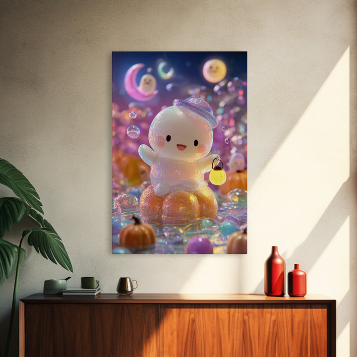 The Ghost Bubble Bath, Vaporwave Halloween Decor, Vertical Wall Art, Canvas Print, Retro Halloween Decor, Neon Wall Art, Gothic Home Decor