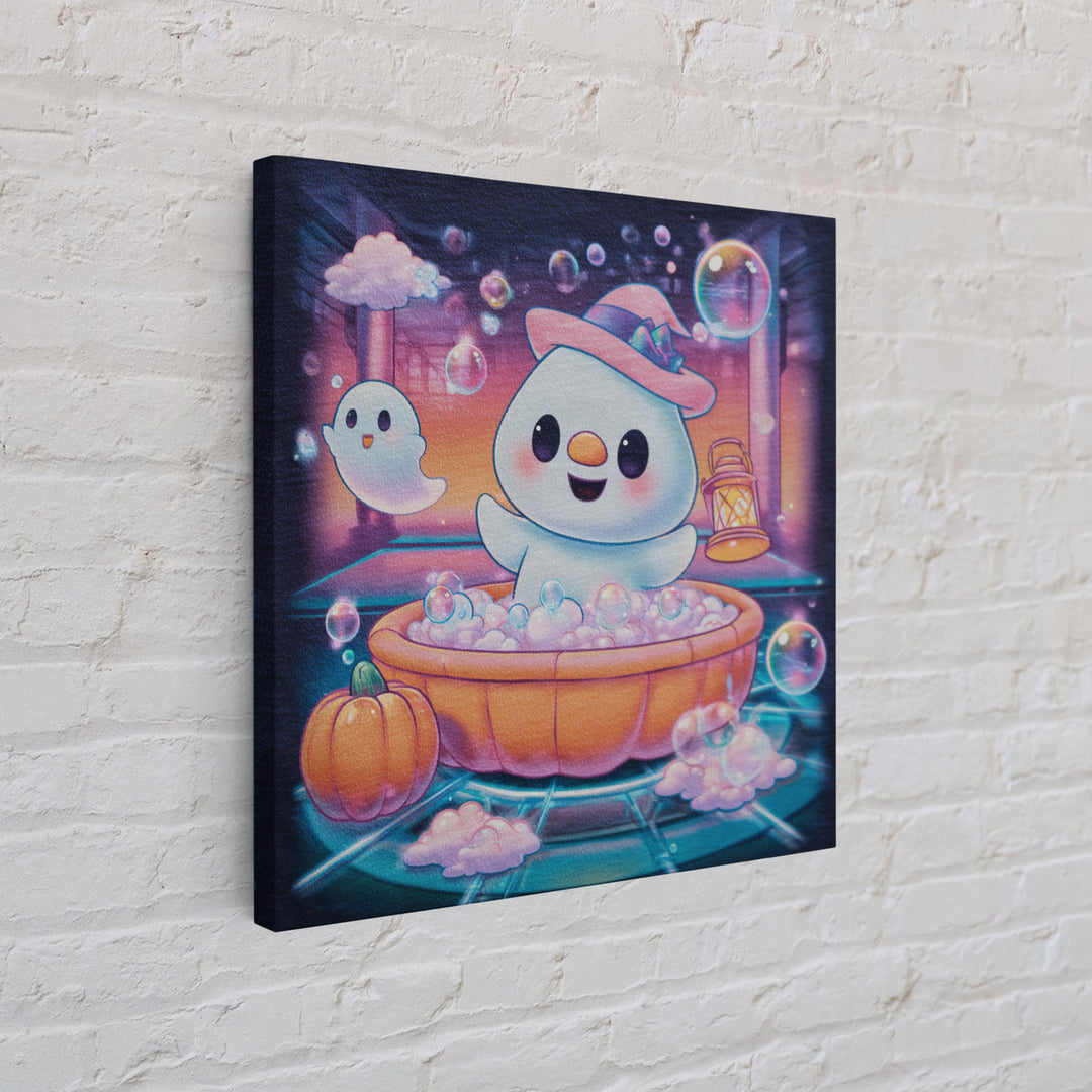 The Ghost Bubble Bath, Vaporwave Halloween Decor, Square Wall Art, Canvas Print, Retro Halloween Decor, Neon Wall Art, Halloween Wall Art