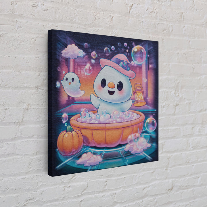 The Ghost Bubble Bath, Vaporwave Halloween Decor, Square Wall Art, Canvas Print, Retro Halloween Decor, Neon Wall Art, Halloween Wall Art