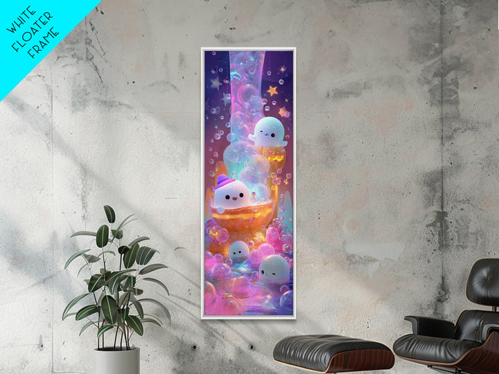 The Ghost Bubble Bath, Cute Spooky Neon Art, Tall Narrow Wall Art, Canvas Print, Retro Halloween Decor, Neon Wall Art, Seasonal Home Decor