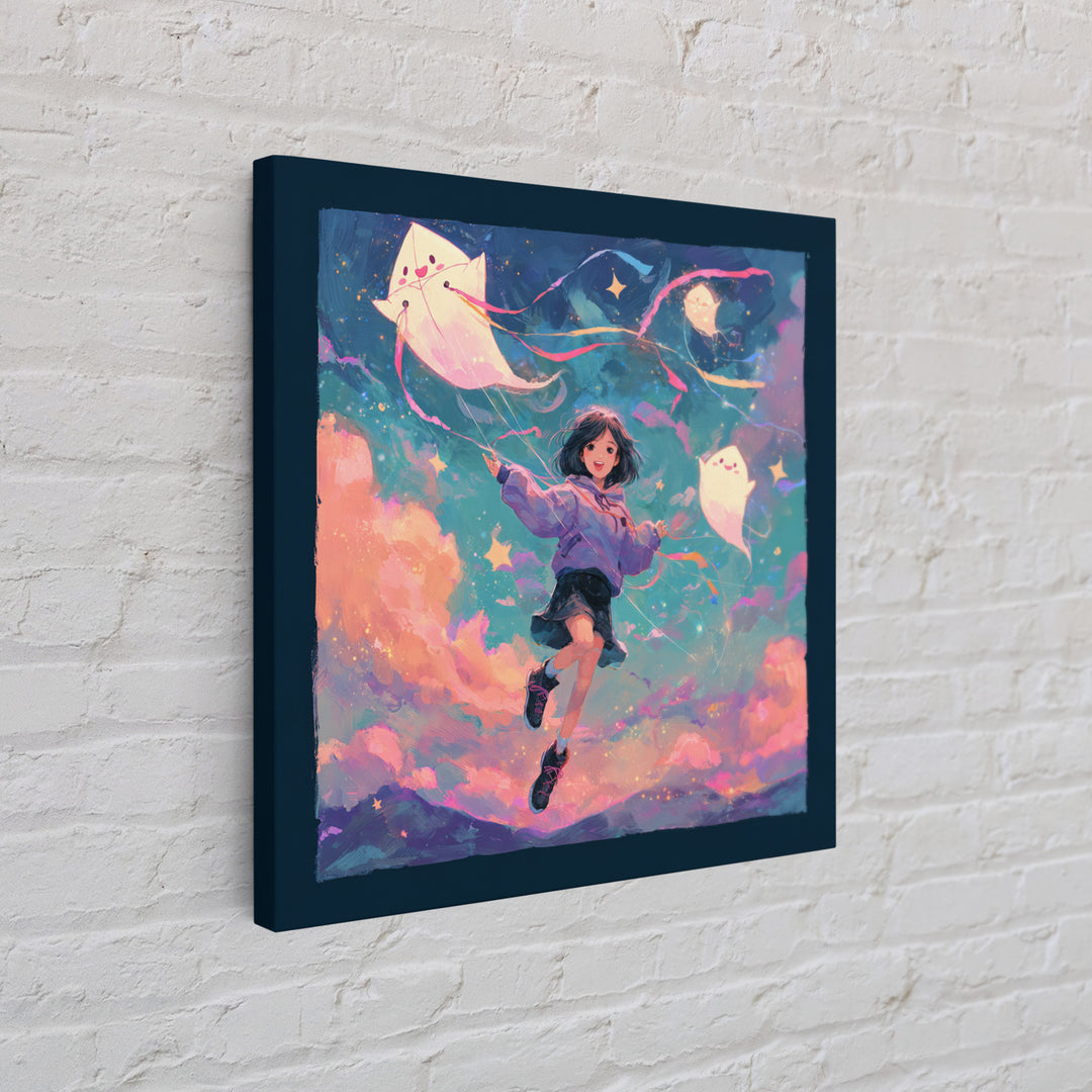 The Ghost Kite Festival, 80s Halloween Wall Art, Square Wall Art, Canvas Print, Retro Halloween Decor, Neon Wall Art, Seasonal Home Decor