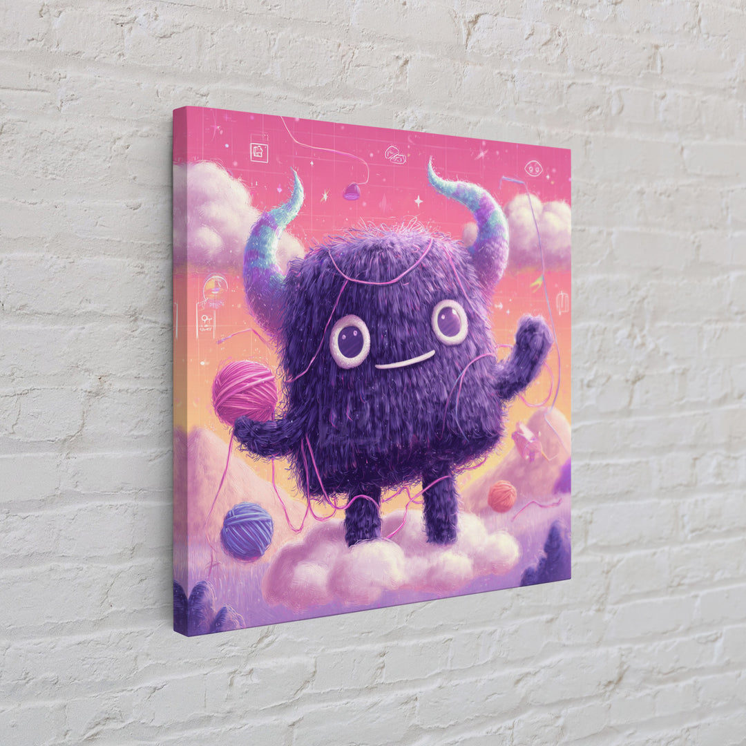 The Fuzzy Purple Monster, Vaporwave Halloween Decor, Square Wall Art, Framed Canvas Print, Retro Halloween Decor, Neon Wall Art