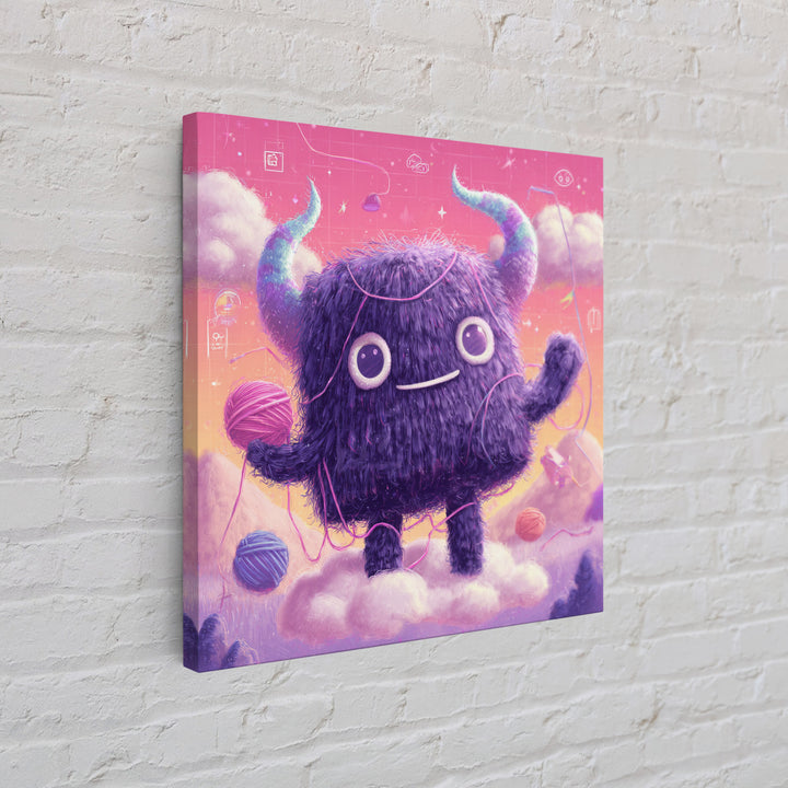 The Fuzzy Purple Monster, Vaporwave Halloween Decor, Square Wall Art, Framed Canvas Print, Retro Halloween Decor, Neon Wall Art